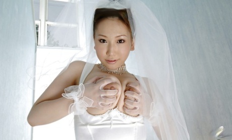 Big busted asian bride Ai Sayama stripping off her clothes